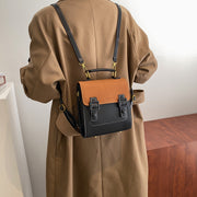 Classic retro multi-style colourblock PU leather backpack