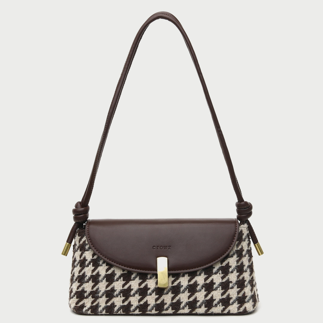 Metal clasp flap knotted strap PU leather shoulder bag
