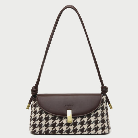 Metal clasp flap knotted strap PU leather shoulder bag
