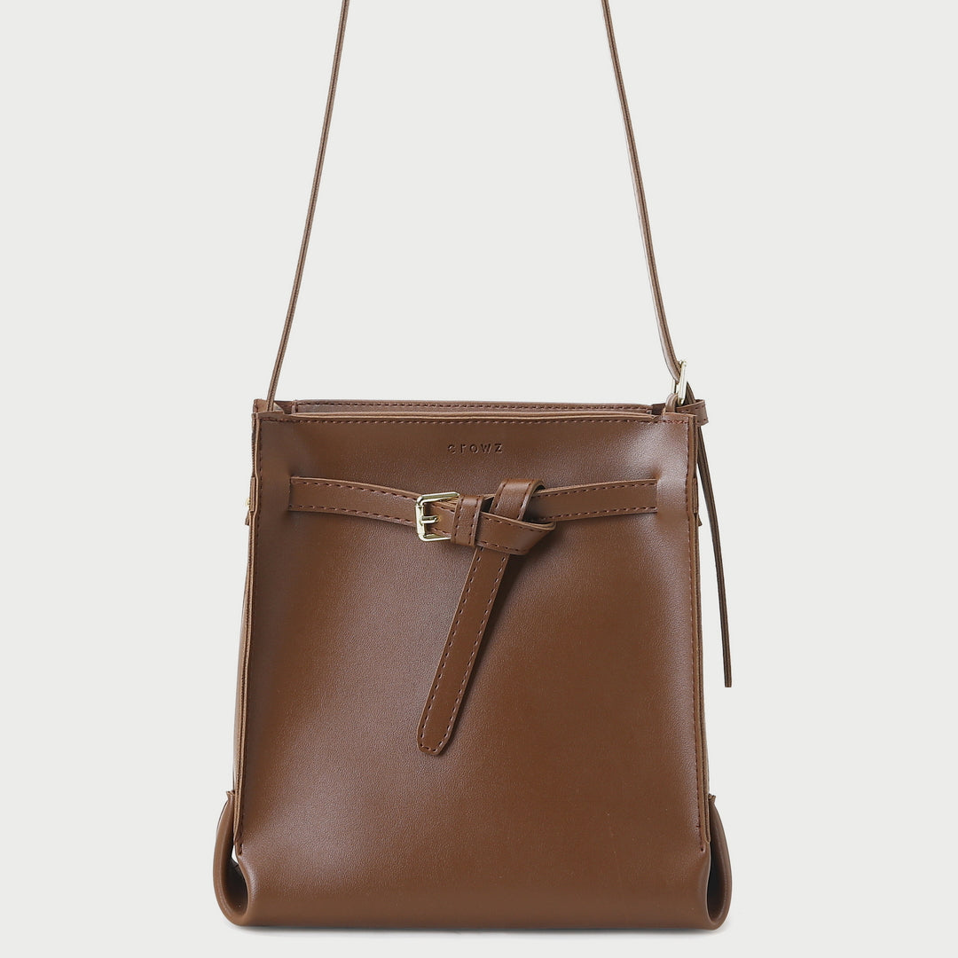 Knotted front belt roomy PU leather crossbody bag