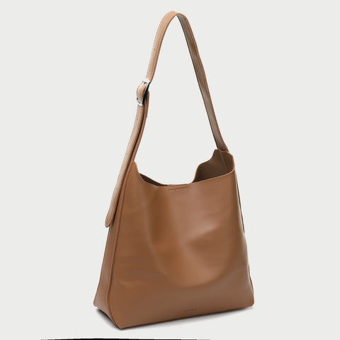 Minimalistic style adjustable shoulder strap PU leather bucket bag