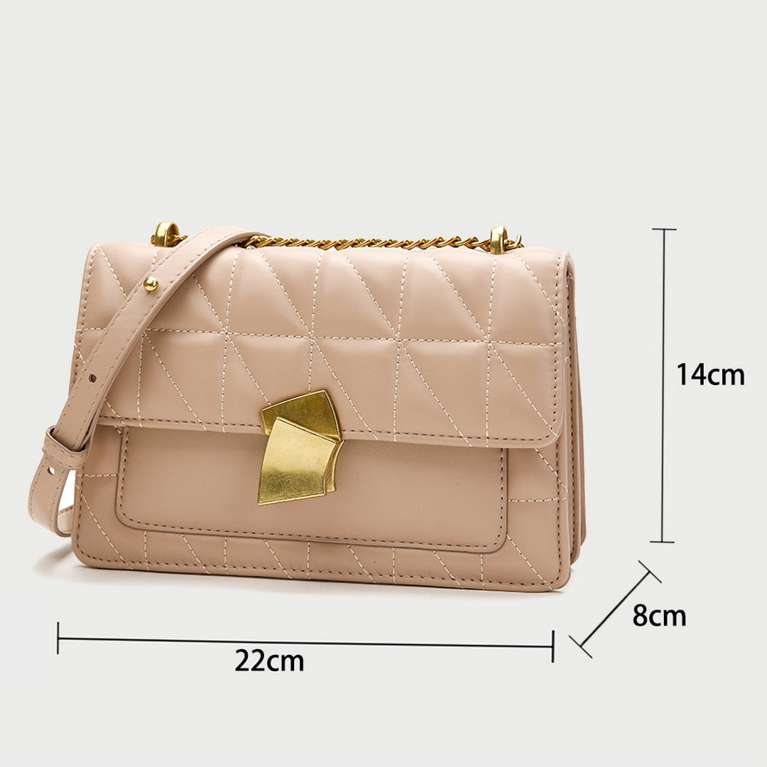 Modern abstract metal closure quilted PU leather crossbody bag