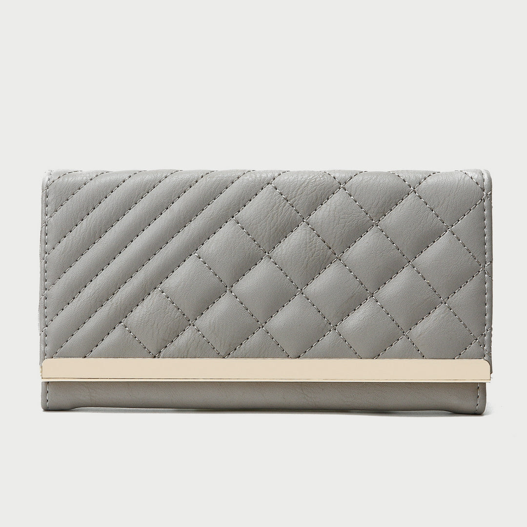 Metal bar contrast quilted PU leather long purse