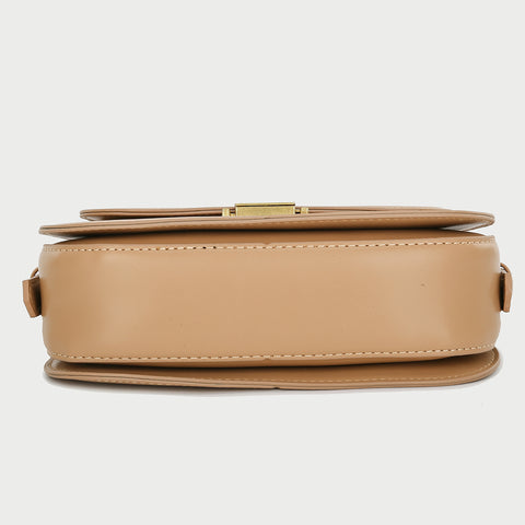 Metal square press lock minimalist saddle style PU leather shoulder bag