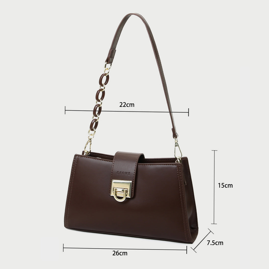 Contrast chain strap trapezoid PU leather shoulder bag