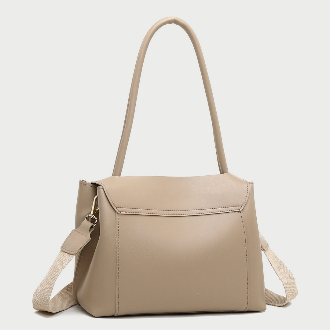 Minimalistic open-top flap style PU leather tote bag