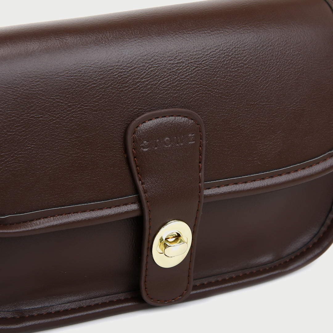 Metal turn-lock strap saddle style PU leather crossbody bag