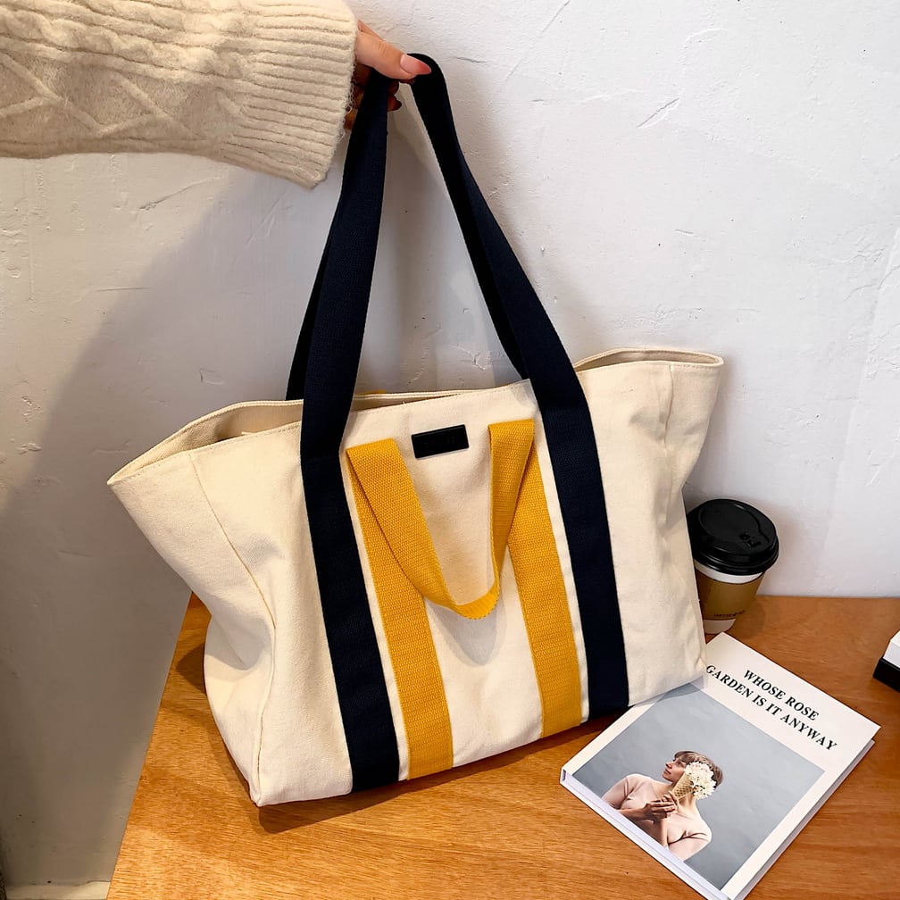 Contrast handle roomy canvas tote bag