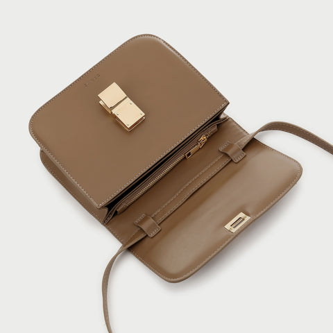 Metal clasp flap front PU leather crossbody bag