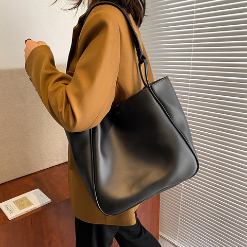 Loop detail handle PU leather bucket bag