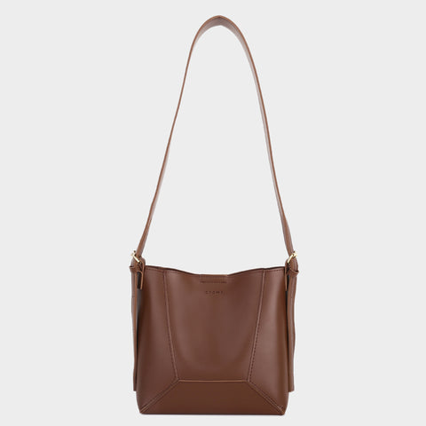 Double-strap detail shoulder strap PU leather bucket bag (2-in-1)
