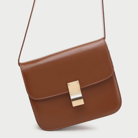 Metal clasp flap front PU leather crossbody bag