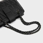 Square embellished strap quilted PU leather crossbody bag