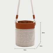 Contrast PU leather trim jacquard detail woven cylinder bucket bag