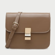 Metal clasp flap front PU leather crossbody bag