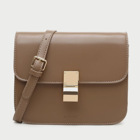 Metal clasp flap front PU leather crossbody bag