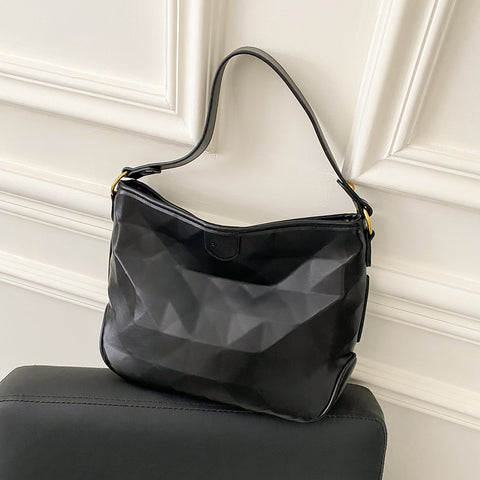 Diamond geometric effect PU leather tote bag