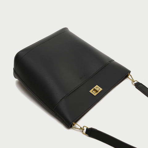 Minimalistic front pocket turn-lock PU leather bucket bag