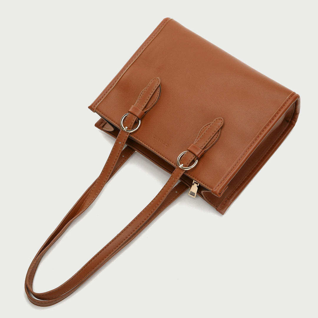 Smart-casual buckle strap detail PU leather shoulder bag