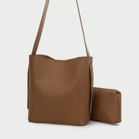 Topstitching PU leather 2-in-1 bucket bag