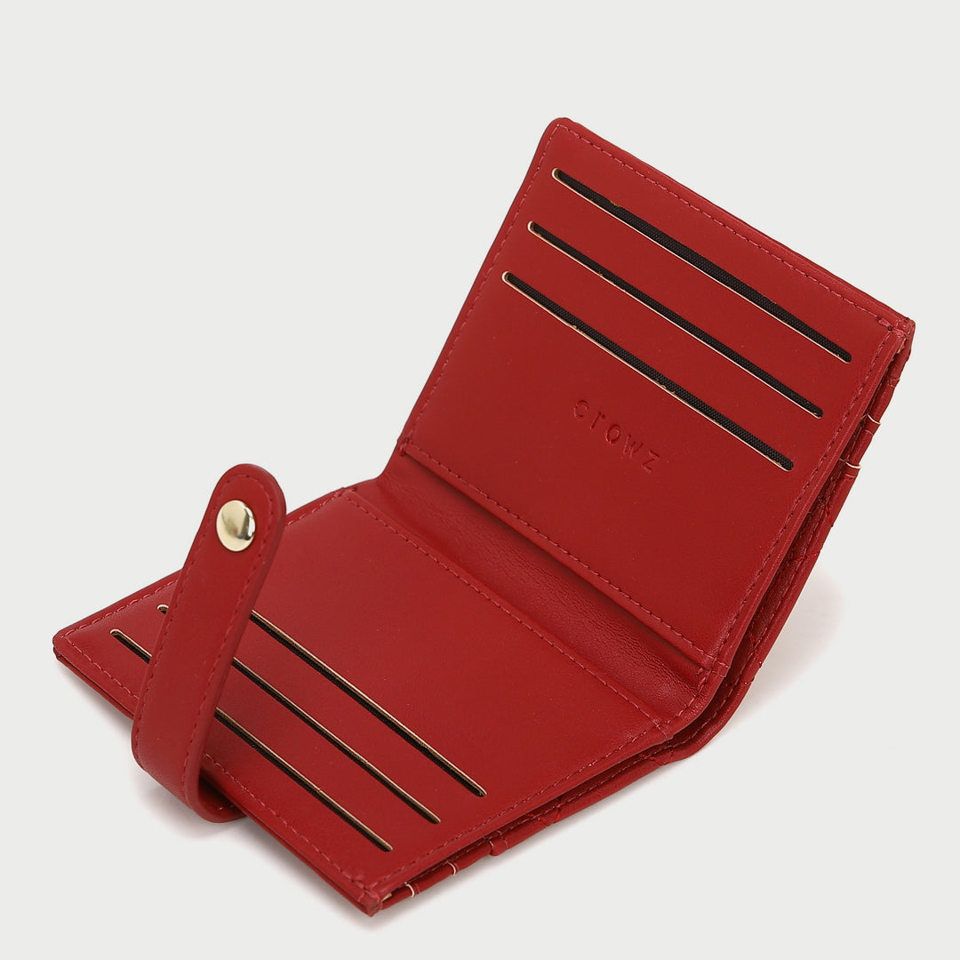 Snap strap quilted PU leather card holder