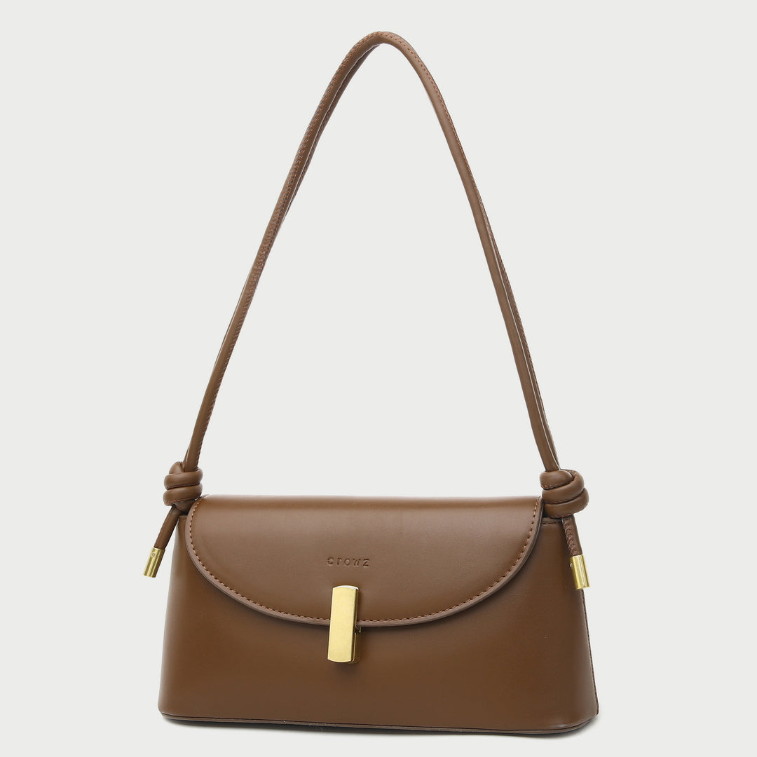 Metal clasp flap knotted strap PU leather shoulder bag