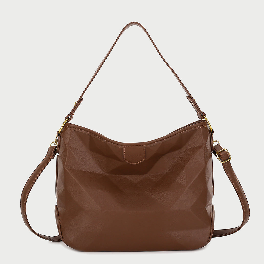 Diamond geometric effect PU leather tote bag