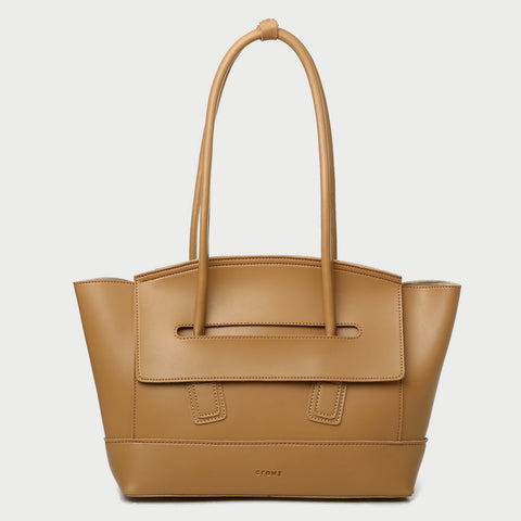 Handle through flap roomy PU leather tote bag