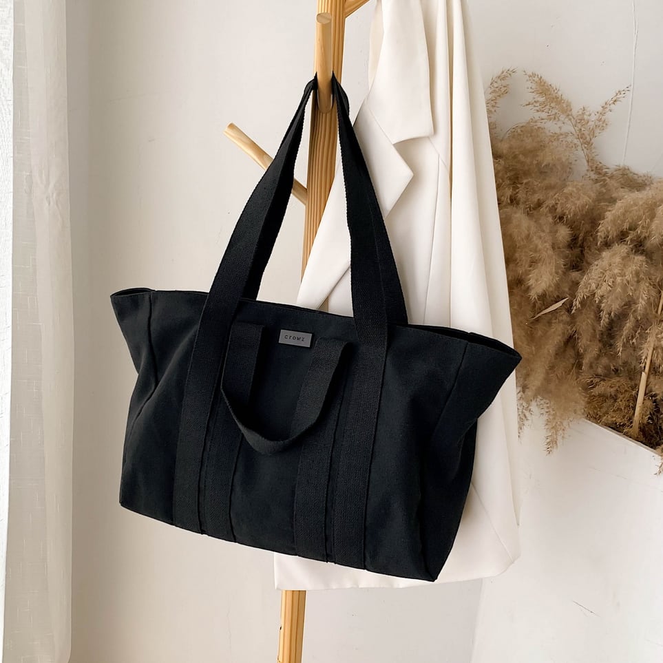 Contrast handle roomy canvas tote bag