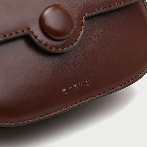 Button detail streamlined flapover PU leather crossbody bag