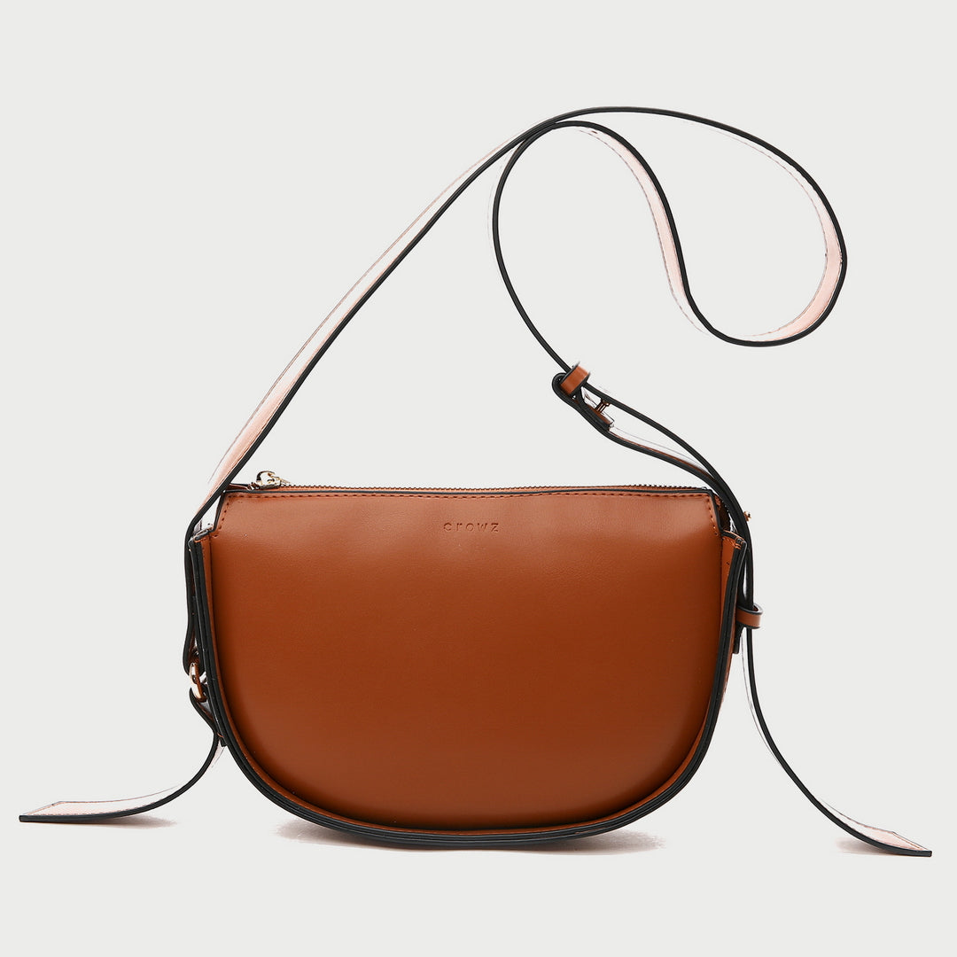 Draped strap detail zipped PU leather crossbody bag