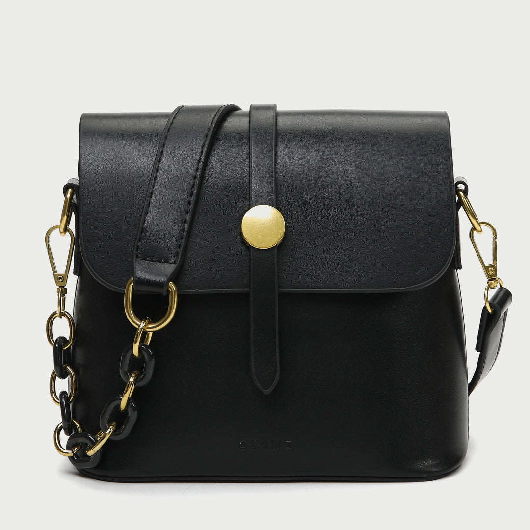 Retro studded flap chained strap PU leather crossbody bag
