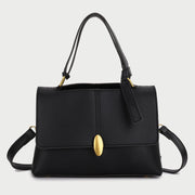 Oval metal clasp open-top flap PU leather crossbody bag