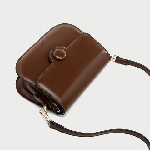 Button detail streamlined flapover PU leather crossbody bag