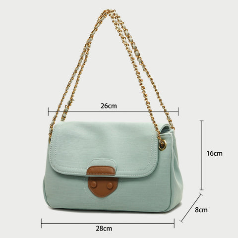 Contrast patchwork flapover PU leather shoulder bag