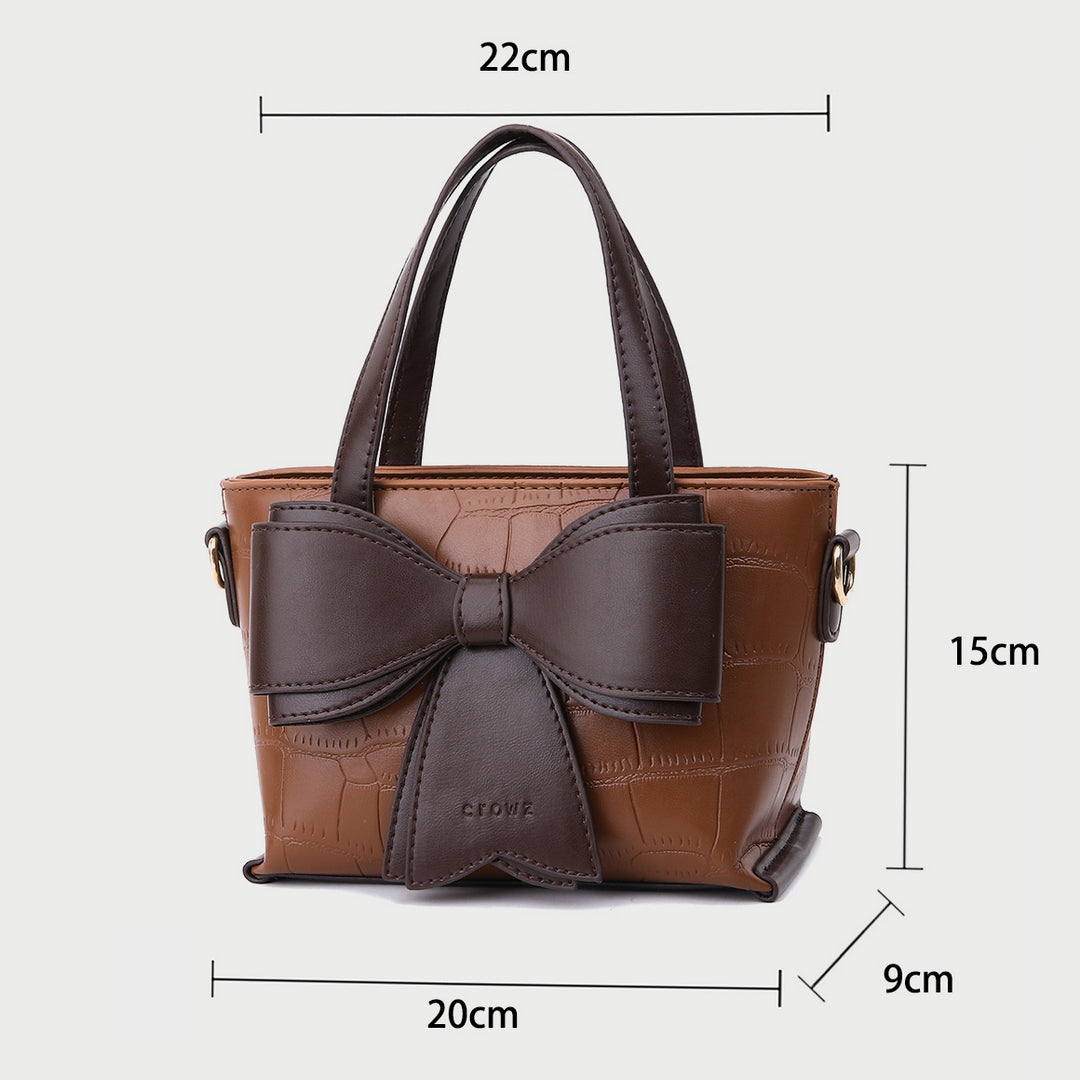 Bow embellished croc-effect PU leather crossbody bag