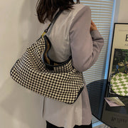 Houndstooth print PU leather trim shoulder bag (with an extra strap)