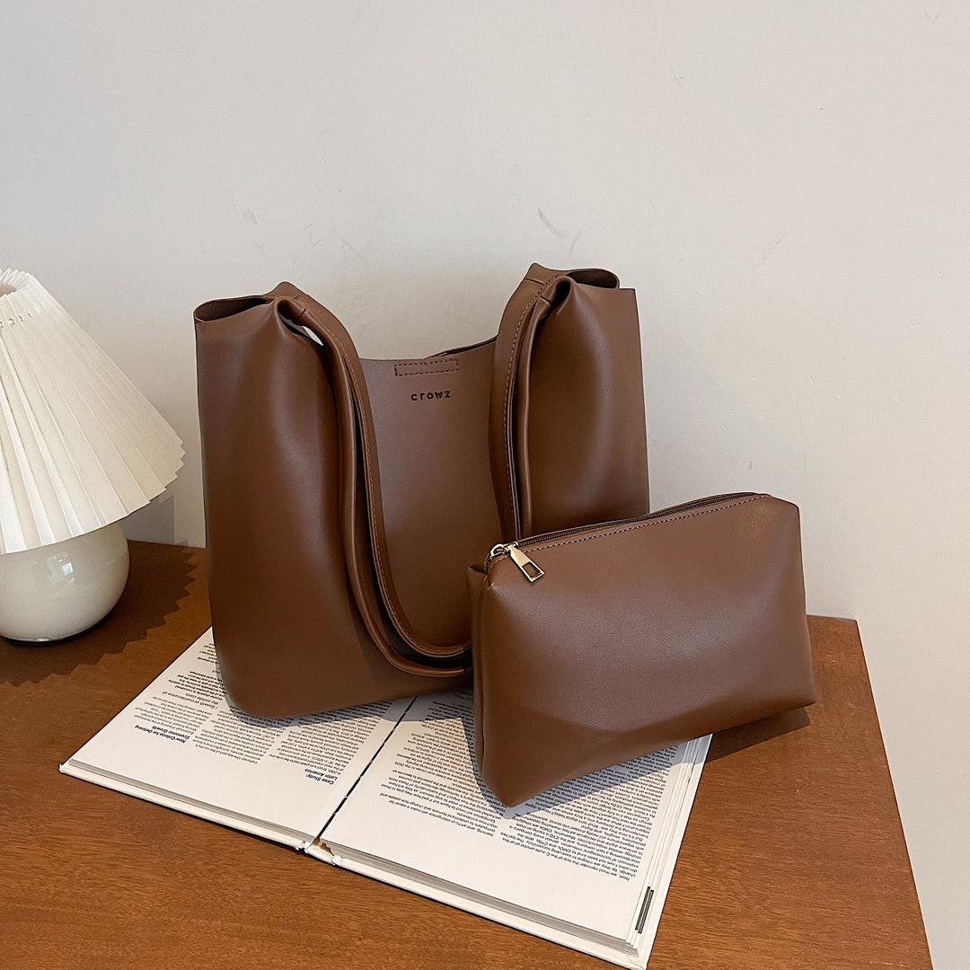 Minimalistic style PU leather shoulder bag (2-in-1 set)