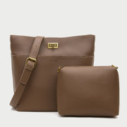 Minimalistic front pocket turn-lock PU leather bucket bag