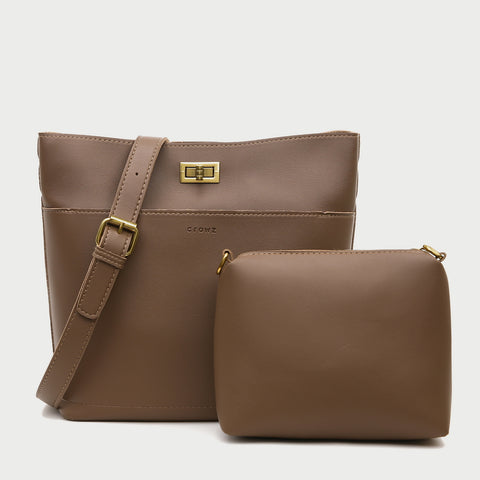 Minimalistic front pocket turn-lock PU leather bucket bag