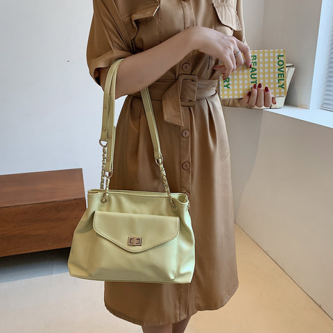 Envelope style front pocket PU leather shoulder bag