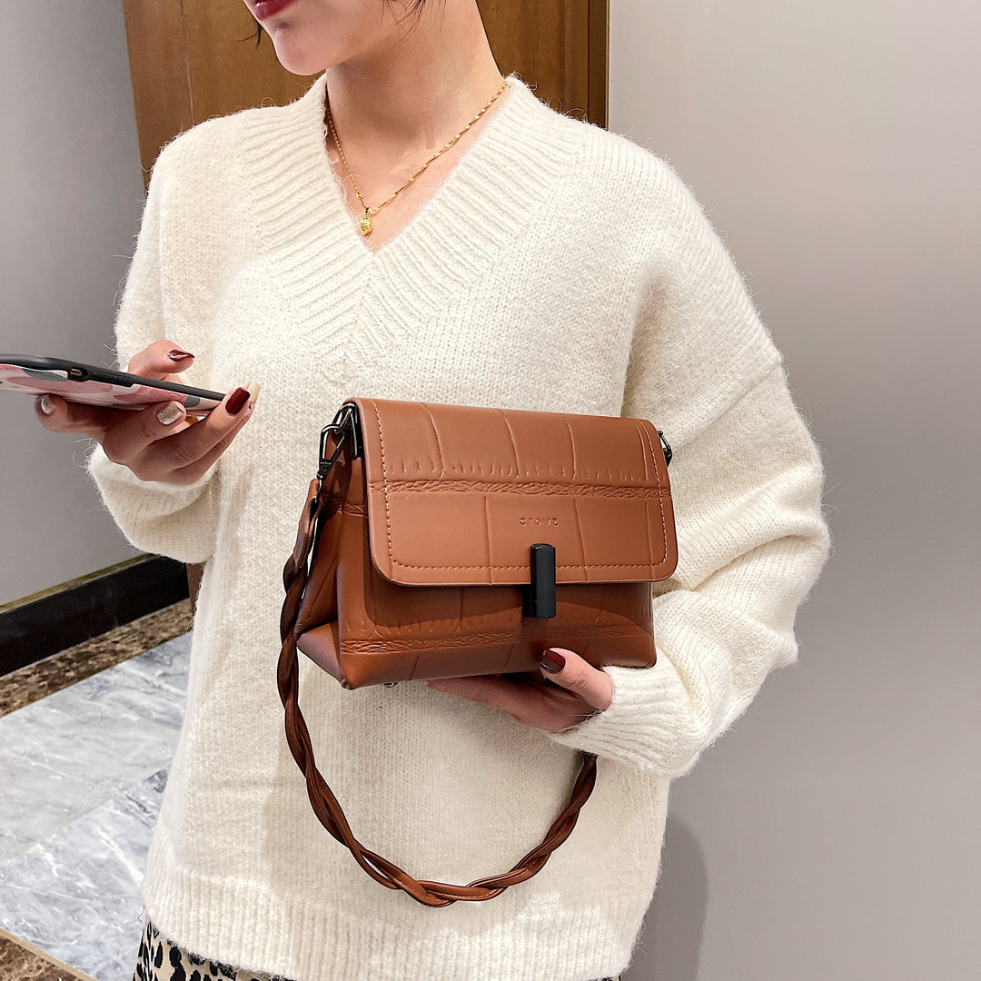 Twist handle croc-effect PU leather shoulder bag