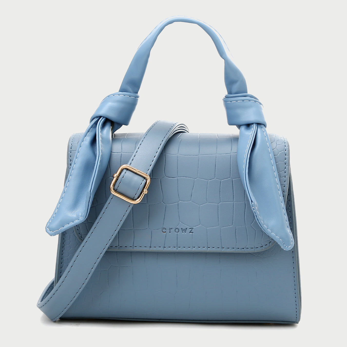 Knotted top handle croc-embossed PU leather crossbody bag