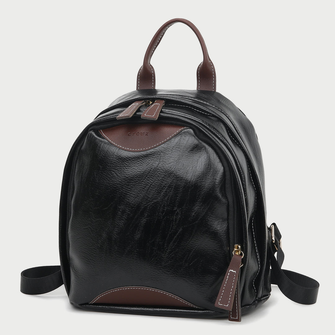 Colourblock two zip compartment small PU leather backpack