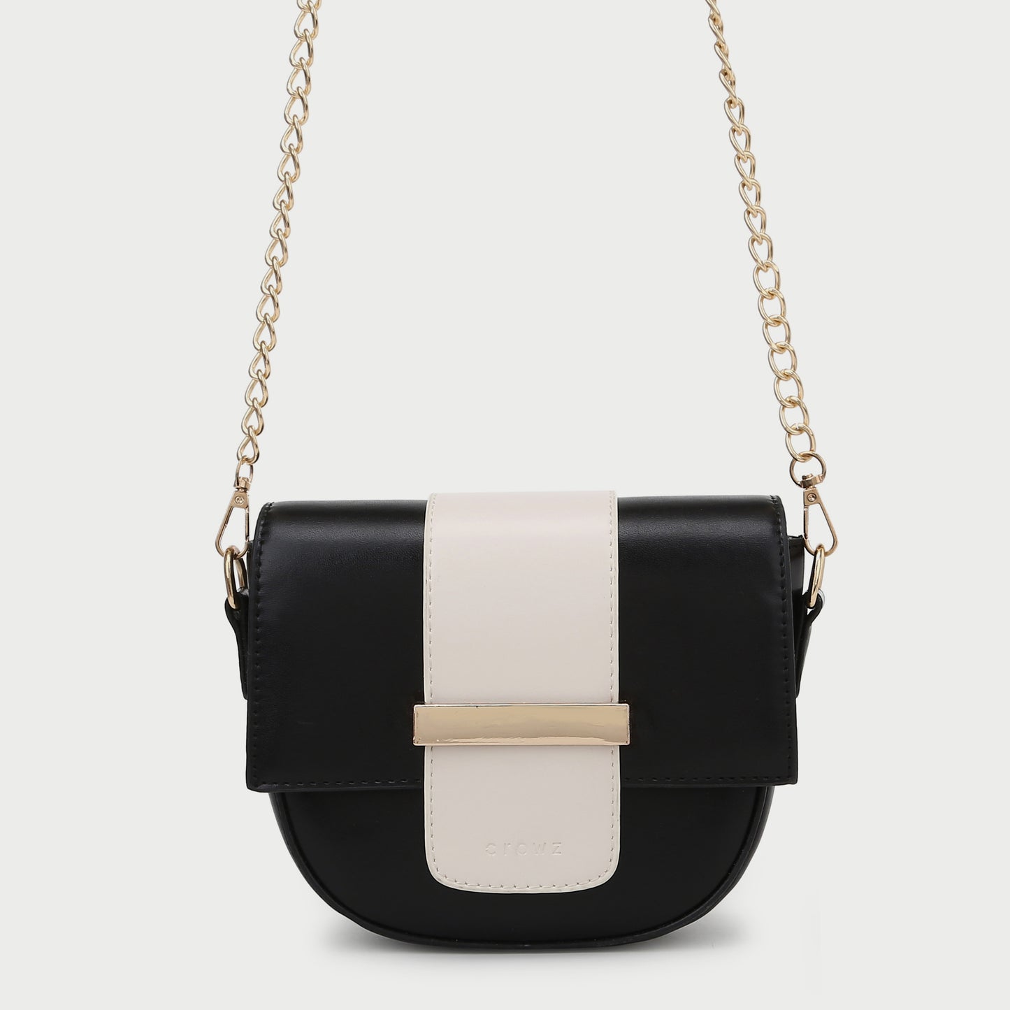 Metal bar colourblock flap PU leather crossbody bag