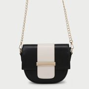 Metal bar colourblock flap PU leather crossbody bag