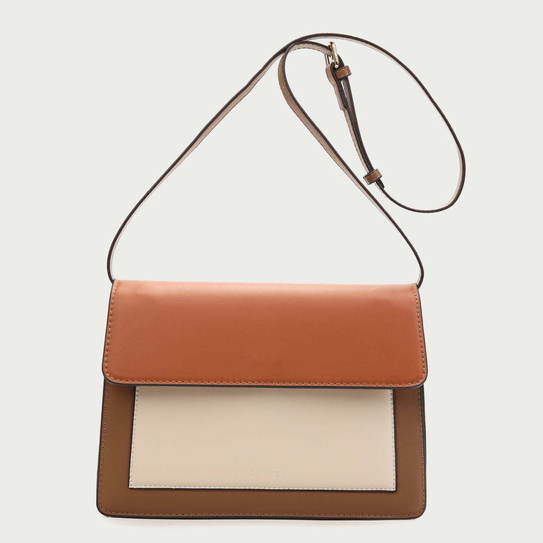 Colourblock classic flap-style PU leather crossbody bag