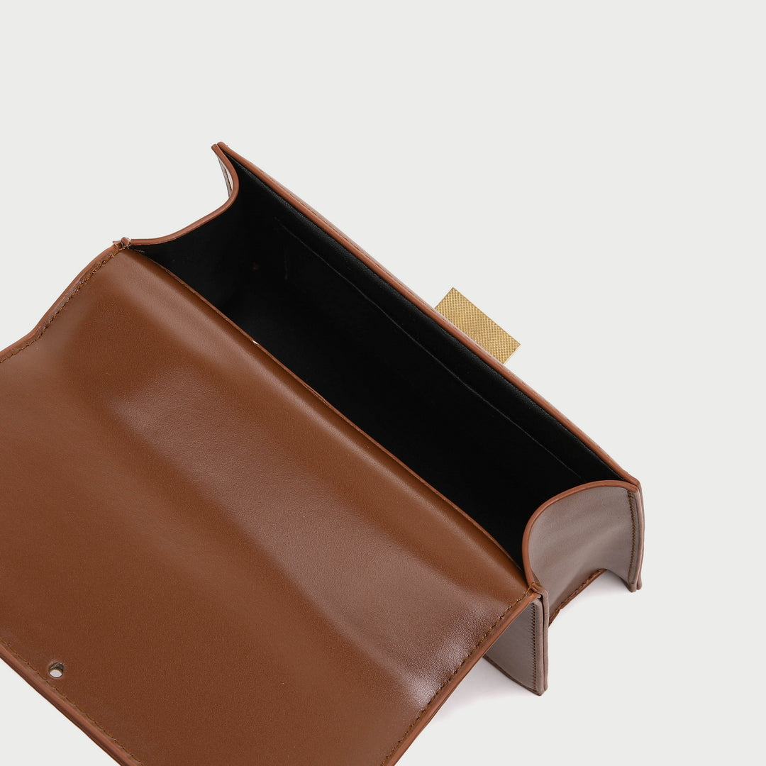 Square metal detail flapover PU leather crossbody bag