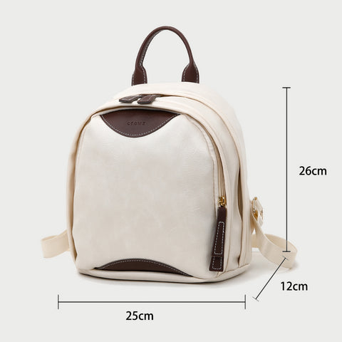 Colourblock two zip compartment small PU leather backpack