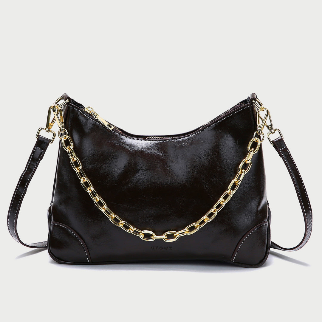 Metal chain handle detail crease-effect PU leather crossbody bag